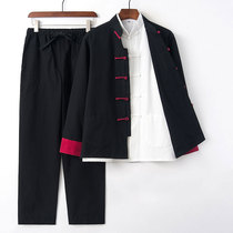 Autumn new Tang suit Mens Youth Tide brand Chinese style trend retro style mens three-piece cotton suit Hanfu