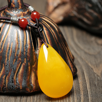 Welfare Money Honey Wax Drop Pendant Chicken Oil Yellow Natural Amber Square Card Original Stone Blood Per necklace wool coat chain male and female