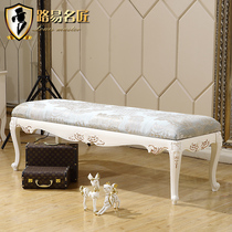 Louis famous craftsman European furniture white gold bed stool front bench French solid wood shoe changing stool stool bed stool clothing couch