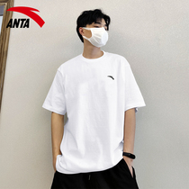 Anta short sleeve T-shirt mens 2021 summer new round neck loose half sleeve simple white bottoming top