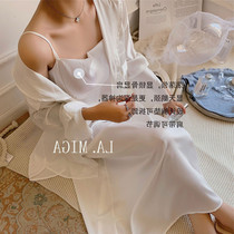  Fashionable slim-fit sling nightdress Ladies with chest pads Silk pajamas sexy backless tight long dress