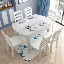Nordic marble dining table and chairs combined modern minimalist light lavish small family telescopic folding multifunctional round dining table