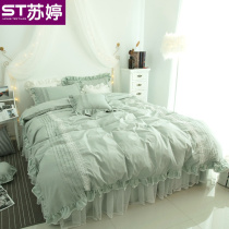 Korean version of cotton bed skirt four-piece cotton princess style pastoral summer new bedding quilt cover bed 1 8m
