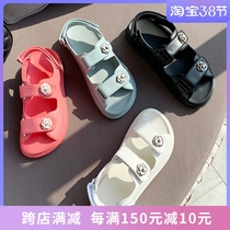 Clear Cabin Special price small fragrant wind thick bottom pine cake magic sticker sandal women flat genuine leather 100 hitch sneakers net red fairy