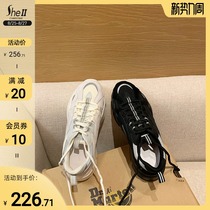  (sheii Su Yinyin)qio shows leg length~leather fishbone color matching casual thick-soled sports shoes female daddy shoes