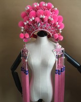 Chinese wedding June 1 childrens catwalk Pink pompom phoenix crown Opera drama supplies Stage performance Pompom Phoenix crown