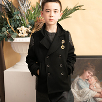 Le Wenxi new 13-year-old style spring and autumn double-breasted suit collar jacket boy thick woolen jacket juvenile