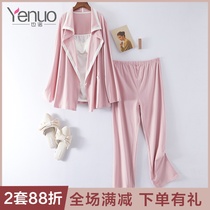 Moon clothes Pregnant women pajamas Spring and Autumn cotton maternity nursing free bra feeding camisole three-piece summer