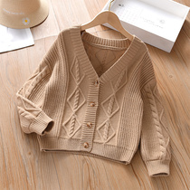 Girls cardio-hoodie sweater jacket 2022 Spring and autumn new Korean version of childrens girls CUHK Knit Cardio-weaters