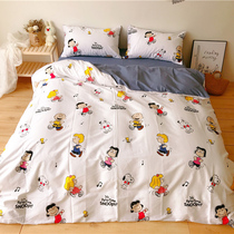 ins full cotton cartoon children bed three sets of four sets pieces Snoopys beauty dream blue snoopy