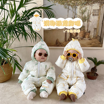 Baby jumpsuit winter out to carry clothes female freshmen thick and warm clothes one-year-old male baby winter clothes can be opened