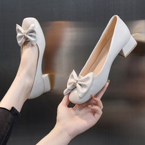 Single shoe children 2022 new summer fashion coarse heel low heel Butterfly junction one foot high heel shoe beige