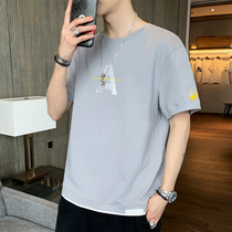 T-shirt mens short sleeve summer New Tide brand trend round neck cotton half sleeve ins loose clothes mens body shirt