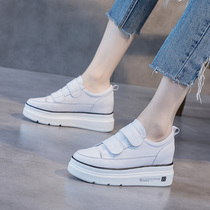 Genuine leather small white shoes woman 2021 spring new 100 lap Nets heightening female white pine pastry shoes thick bottom high heel 8cm tide