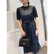 Fat little Ni light extravagant high end TB large size womens 2021 summer new waist slim round neck short sleeve dress