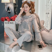 Pajamas ladies spring and autumn autumn cotton long sleeve home clothing cotton summer thin Korean version cute princess style set
