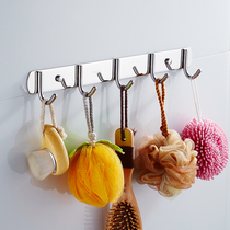 Punch-free 304 stainless steel adhesive hook bathroom row Hook nail-free toilet clothes adhesive hook coat hanging wall Wall