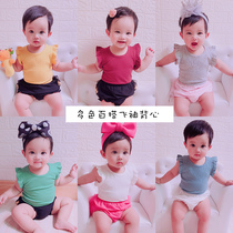 Korean childrens clothing girls flying sleeve cotton vest baby clothes baby Summer children Korean version of childrens sleeveless T-shirt