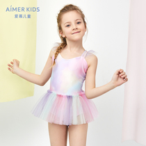 21 summer new love child girl girl Rainbow cloud girl one-piece swimsuit Small yarn skirt Princess wind Fairy wind