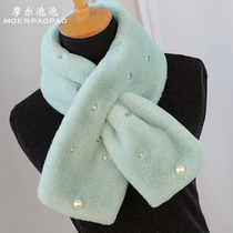 Mole Bubble Winter New Pure Color Warm Fur Plush Scarf Parenting Korean version Neck Cute Inlaid Drill Scarves women