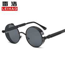 New metal round frame personality spring legs colorful reflective sun glasses European and American retro Prince Mirror Fashion Sunglasses