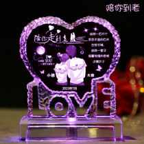 ~ Creative heart-shaped crystal ornaments personalized custom photos lettering birthday gifts glowing colorful light pendulum