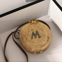 DIY hand-woven fairy small round bag Korean version of the all-match Messenger bag Mori straw woven girl shoulder bag small bag