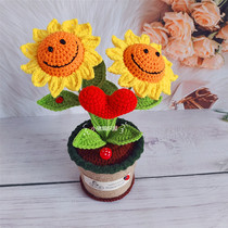Handknitted Single Branch Sunflower Potted Plant Wars Simulation Flowers Hook choreography Home Pendulum Accessories