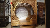 Golden silk Nanmu furniture Moon hole door double bed shelf bed Solid wood bed carved mortise and tenon bedroom Ming and Qing antique