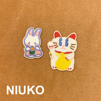 NIUKO embroidery cloth stickers cute and exquisite denim cloth stickers adhesive adhesive stickers lucky cat Rabbit bag stickers