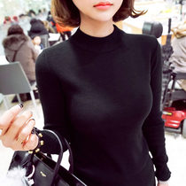 Slim-fit knitwear womens 2021 new spring and autumn semi-turtleneck round sweater pullover long-sleeved black base shirt