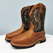 New embroidery vintage mid-barrel mens boots Cowhide riding boots Western Cowboy boots Goodyear waterproof work boots 42 5