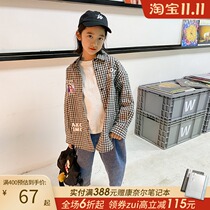 Princess Nuo big girl 2021 spring dress new check print shirt Joker outside wear children Korean version of foreign style