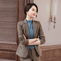 Professional plaid suit suit women 2019 Autumn New Korean fashion temperament Net red suit beautician tooling
