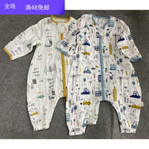 Foreign trade Original single spring summer baby pure cotton cotton cloth tape Long sleeves Legs Sleeping Bag children Even body clothes Sleeping Clothes Big size