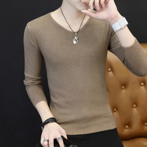 Spring and Autumn Sweater men Korean trend personality handsome slim base shirt plus velvet padded vneck wool sweater