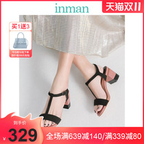 Inman womens shoes sandals 2021 New T-character with sandals Mary Jane thick heel buckle high heels sexy