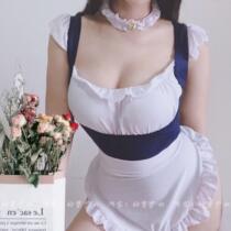 Japanese cute private dead library water maid maid outfit with chest pad Cute halter cross jumpsuit
