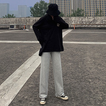 Gray sweatpants womens loose straight spring and autumn 2021 New High waist thin hanging casual drag floor wide leg pants