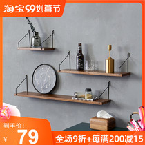 One-character shelf pecan solid wood ins Wind Wall Wall Wall wrought iron living room TV background wall shelf