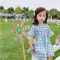 Childrens clothing 2021 summer new girl sweet foreign style Plaid childrens loose dress baby Art princess skirt