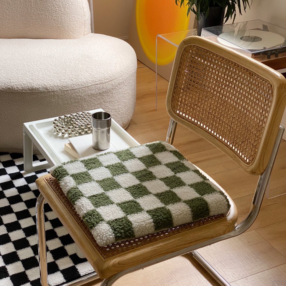ins chessboard grid grain suede elastic latex cushion square without deformation detachable office thickened chair cushion