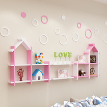 Childrens room wall decoration partition wall shelf background wall hanging creative small house bookshelf wall cabinet lattice