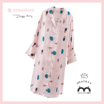 Mousse Spring Summer Sleeping Dress Woman Long Sleeve Sweet and Jersey Pyjamas Woman Loose Ice Silk Home Dress Mid Dress