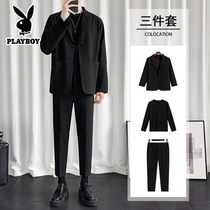 Flower Playboy Western suit suit mens spring and autumn season leisure business positive dress professional ruffers suit jacket Three sets