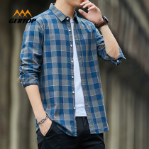 Fall New Mens Long Sleeve Plaid Shirt Casual Loose Pure Cotton Inch Trendy Outskirt Shirt