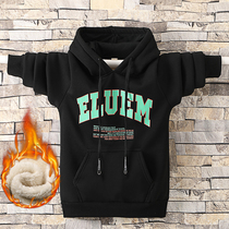 Winter new boys sweater loose version thickened and velvet lamb velvet middle and big childrens cotton youth hoodie