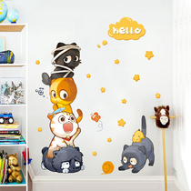 Bedroom wall decoration stickers childrens room kindergarten cartoon stickers wall stickers cute cat room wallpaper self-adhesive