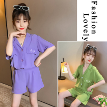 Girls tennis Red Fried Street Suit Suit Summer Dress Cool Handsome wearing a 2021 new ten-year-old girl Summer clothes
