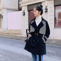 Thousand bird grid retro woolen coat womens long 2021 new autumn and winter Hepburn style premium woolen coat